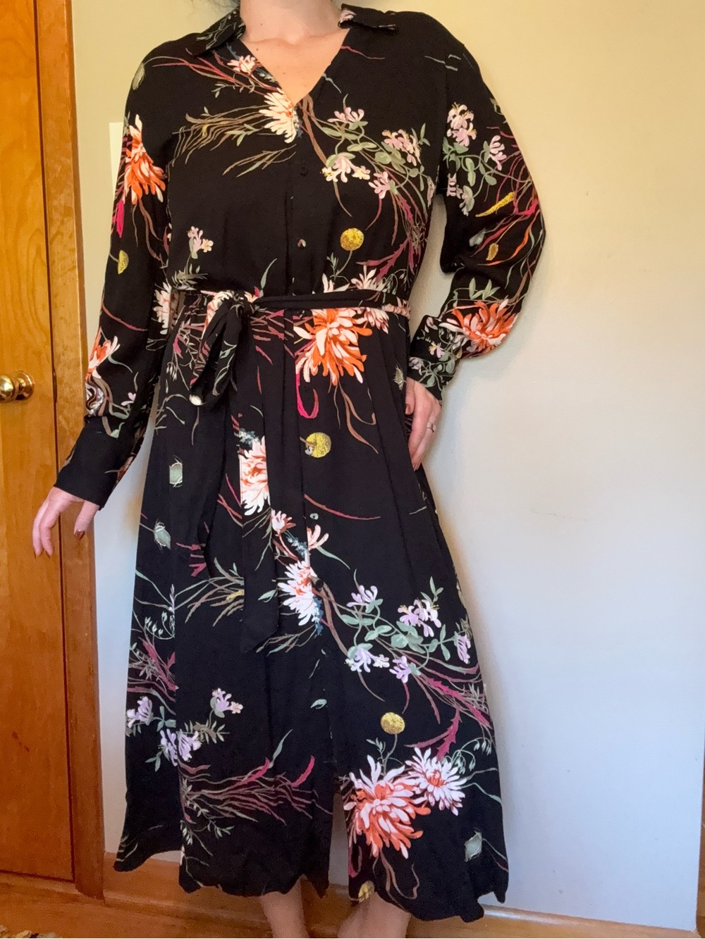 Floral Wrap-Style Black Maxi Dress - Picture 3 of 3